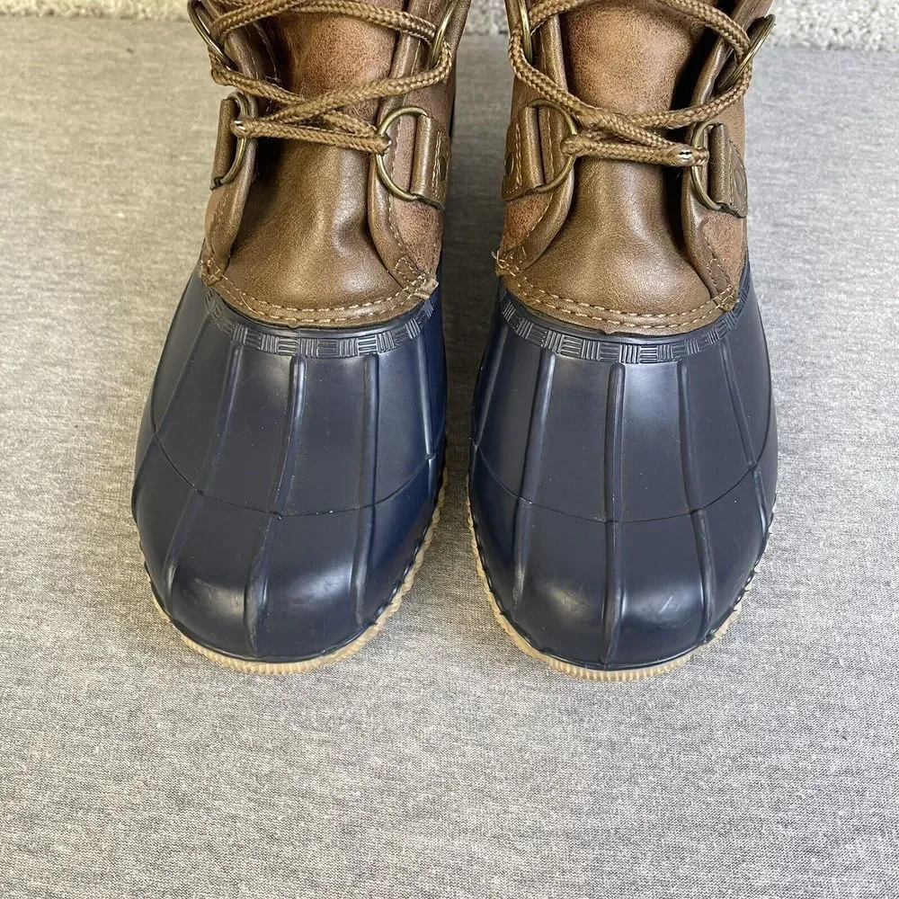 Magellan Outdoors Duck Boots Women's 8M Navy Blue/Brown‎ Blue Plaid Lining